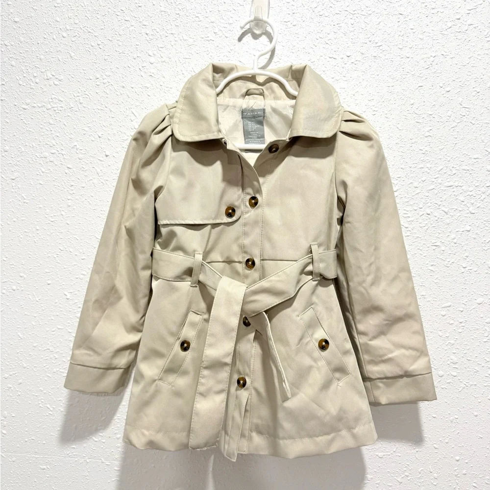 Tahari Girls' Tan Belted Pea Coat 4T